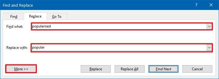 How to find and replace text in Word