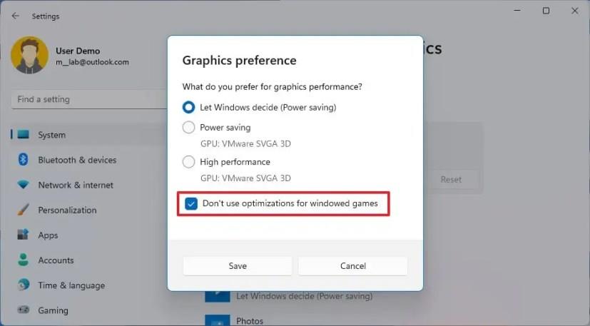 How to enable optimizations for windowed games on Windows 11