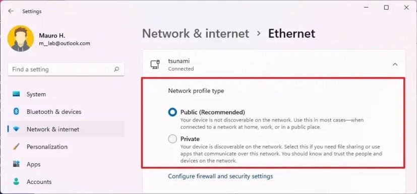 How to change network profile type on Windows 11