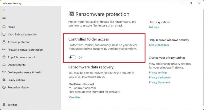 How to enable ransomware protection on Windows 11