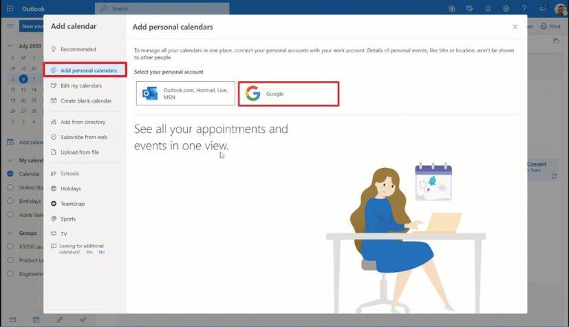 How to connect Google Calendar to Outlook web