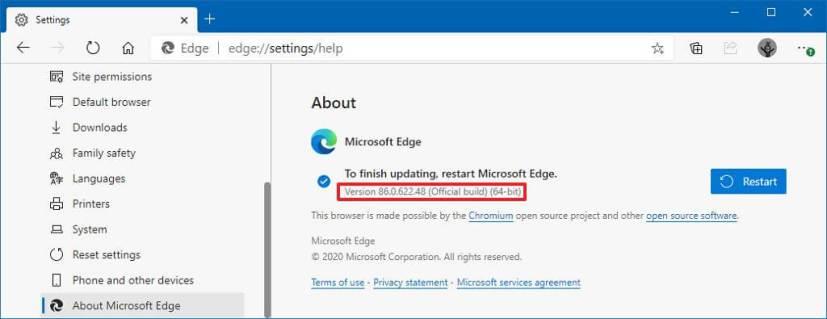 How to check version of Microsoft Edge