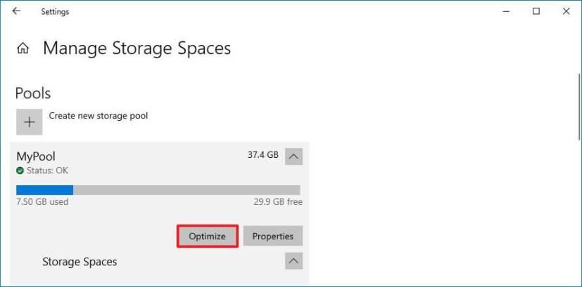 How to optimize pool in Storage Spaces on Windows 10