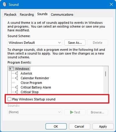 How to disable startup sound on Windows 11