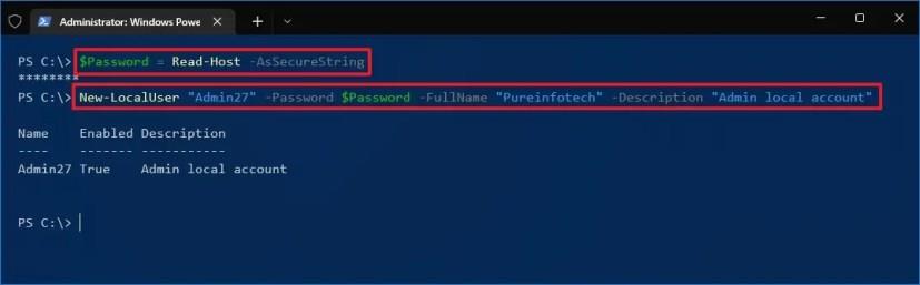 How to create new account with PowerShell on Windows 10