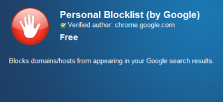 Chrome용 개인 차단 목록 확장 프로그램, 검색 결과에서 원치 않는 링크 차단