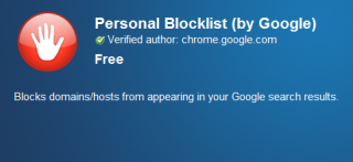 Расширение Personal Blocklist для Google Chrome, блокирует нежелательные ссылки из результатов поиска.