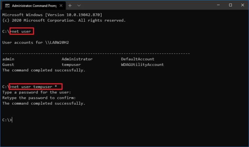How to change account password using Command Prompt on Windows 10