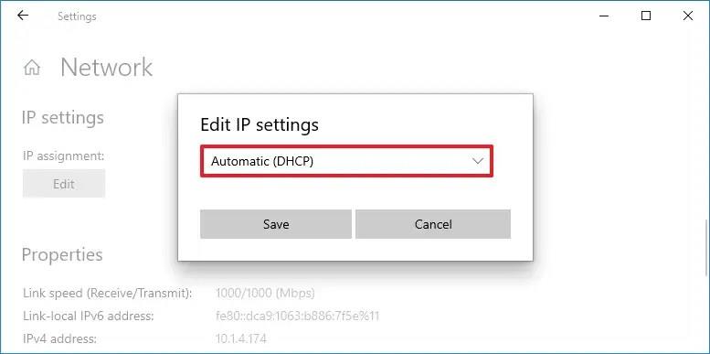 How to change from static to dynamic IP address on Windows 10