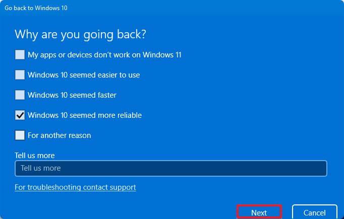 How to revert back to Windows 10 from Windows 11