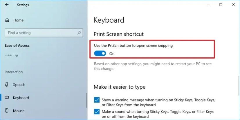 How to set Print Screen key to screenshot with Snip & Sketch on Windows 10
