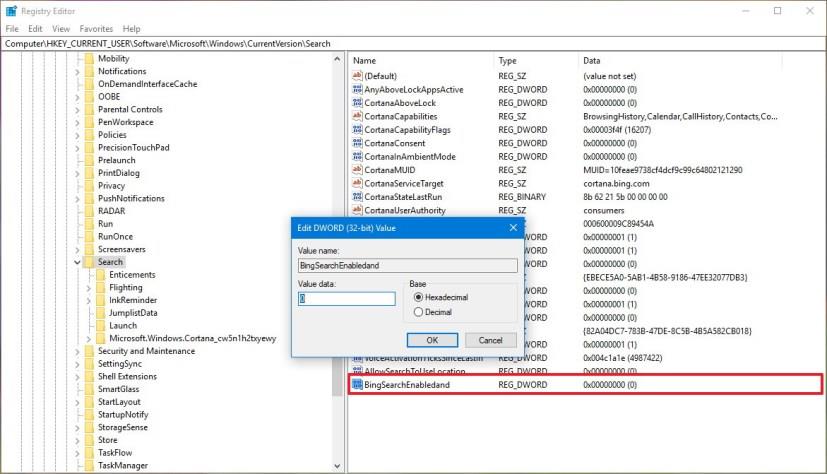 How to disable web search on Windows 10 version 1803