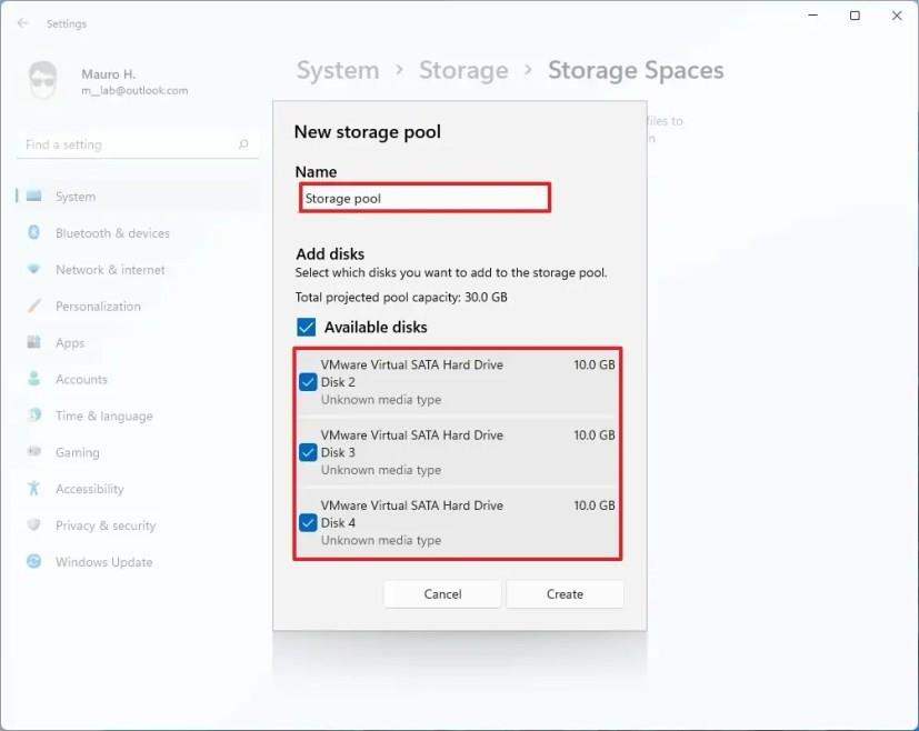 How to create pool on Storage Spaces for Windows 11