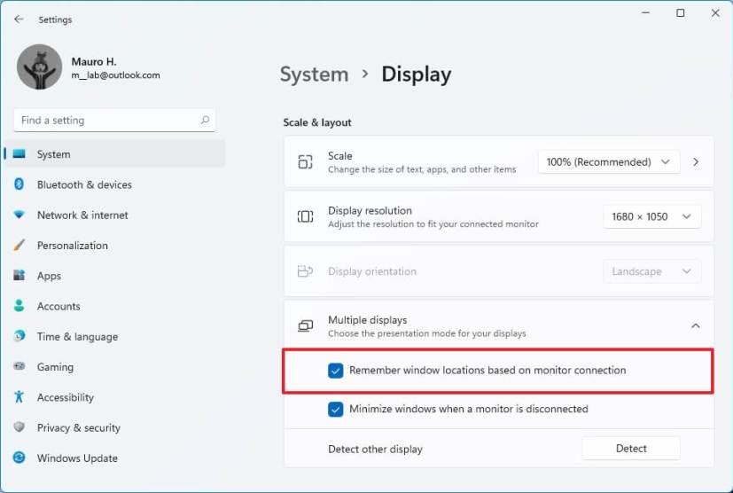 How to enable or disable remember window locations on Windows 11