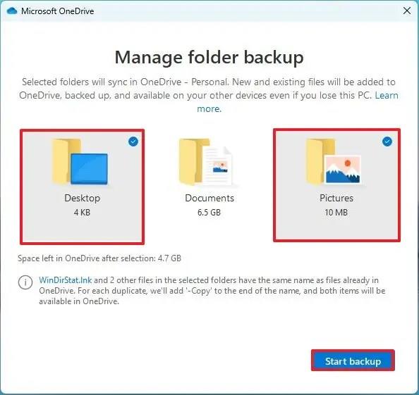 How to backup Documents, Pictures, Desktop folders to OneDrive