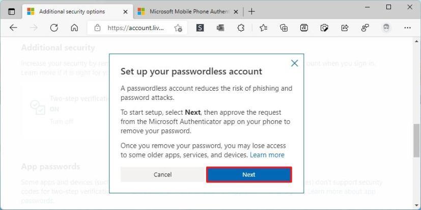 How to enable passwordless login on Microsoft account