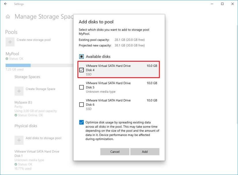 How to add drives to pool in Storage Spaces on Windows 10