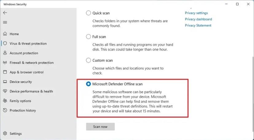 How to do offline virus scan with Microsoft Defender on Windows 11