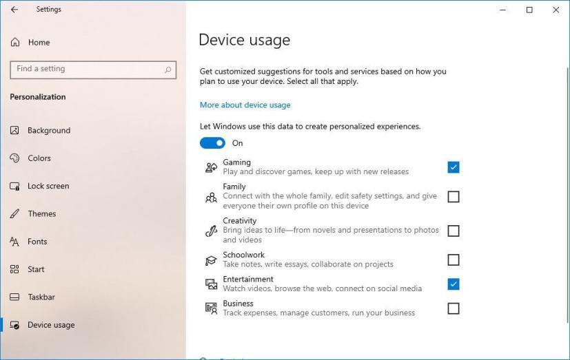 Windows 10 21H2 to optimize PC for specific use with Device usage settings