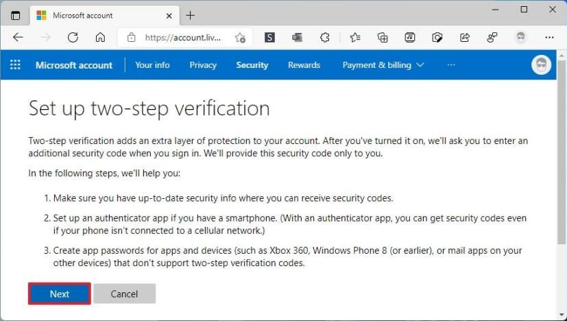 How to enable two-step verification on Microsoft account