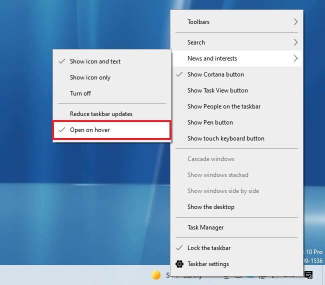 How to prevent taskbar ‘news and interests’ open on hover on Windows 10