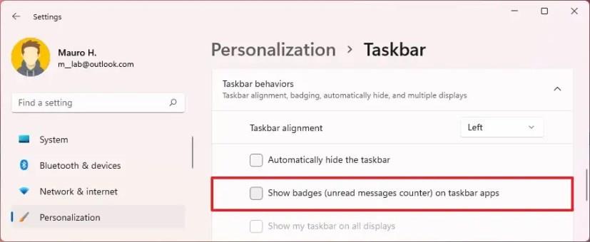 How to disable app badge notification in Taskbar on Windows 11