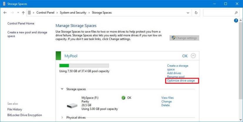 How to optimize pool in Storage Spaces on Windows 10