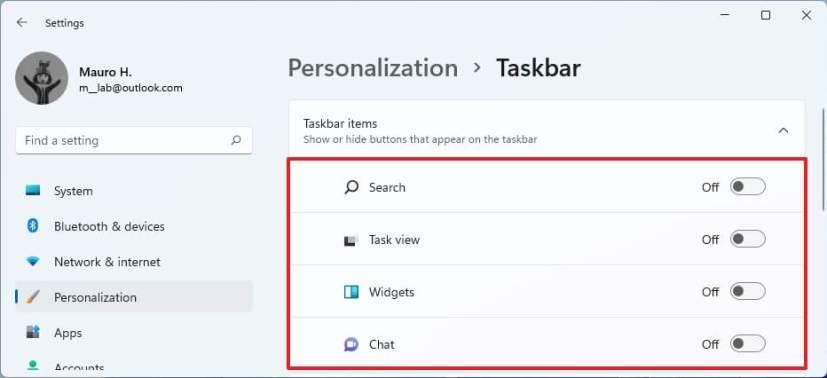 How to remove Search, Task view, Widgets, Chat from taskbar on Windows 11