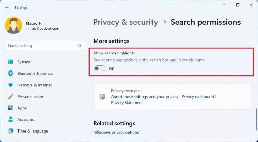 How to disable search highlights on Windows 11