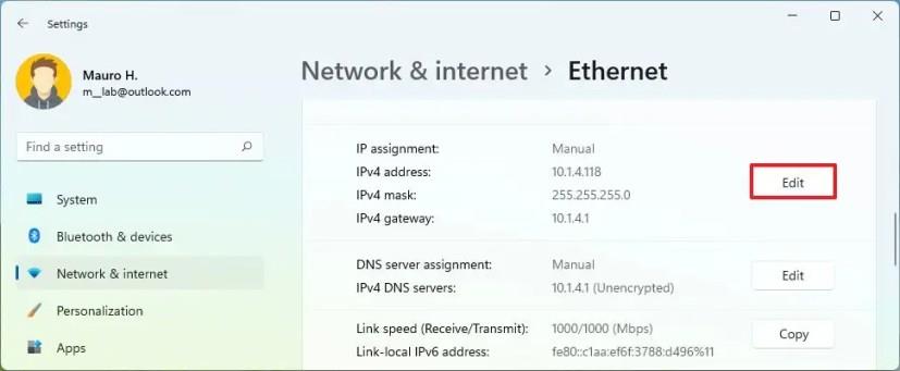 How to remove static IP address on Windows 11