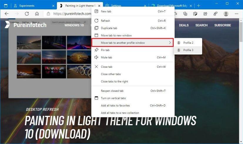 How to move tab to another profile on Microsoft Edge