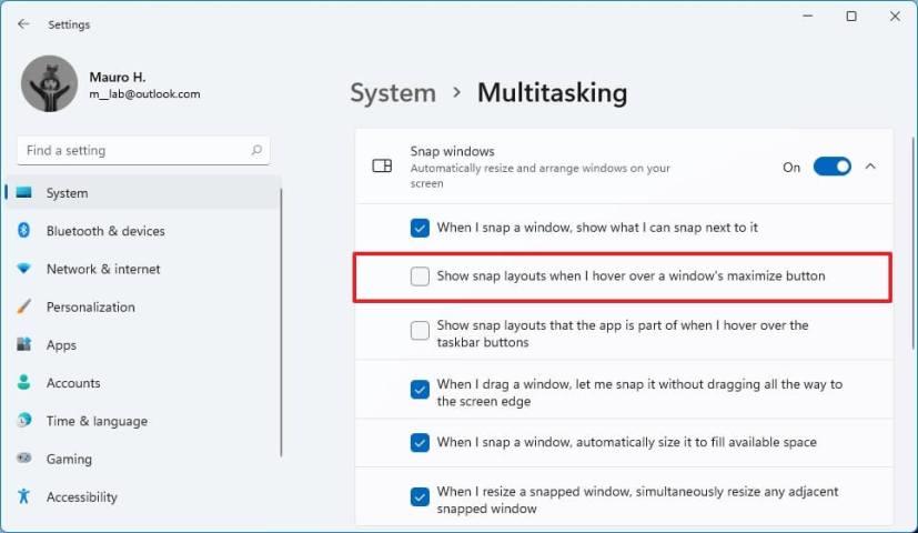 How to enable or disable Snap layouts in maximize button on Windows 11