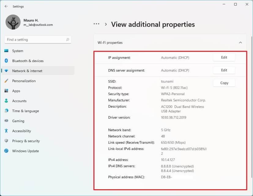 How to view WiFi or Ethernet status and properties on Windows 11