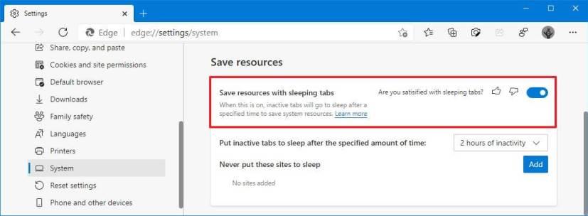 How to enable Sleeping Tabs to save resources on Microsoft Edge