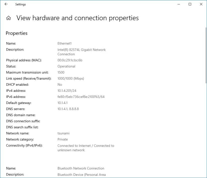 How to check complete network configuration on Windows 10