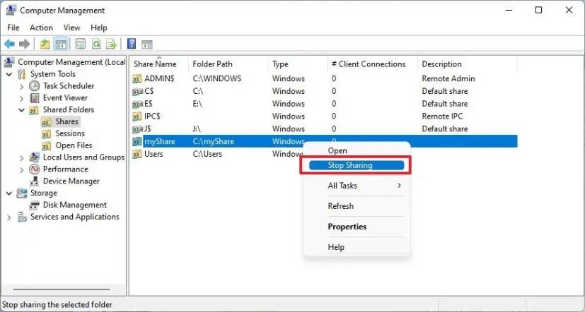 How to stop sharing folder on Windows 11