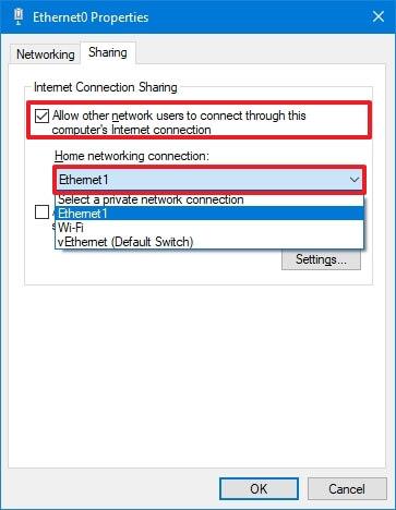 How to share internet connection through Ethernet on Windows 10