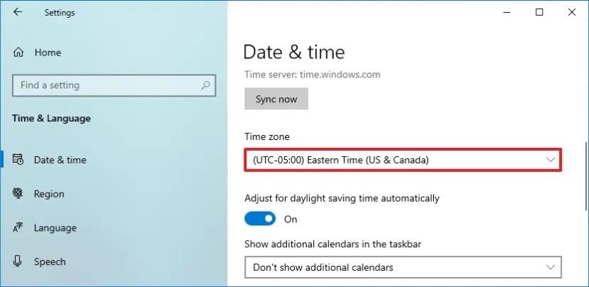 How to set correct time zone on Windows 10