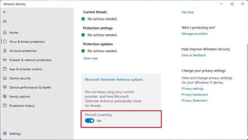 How to enable Defender Antivirus periodic scanning on Windows 11