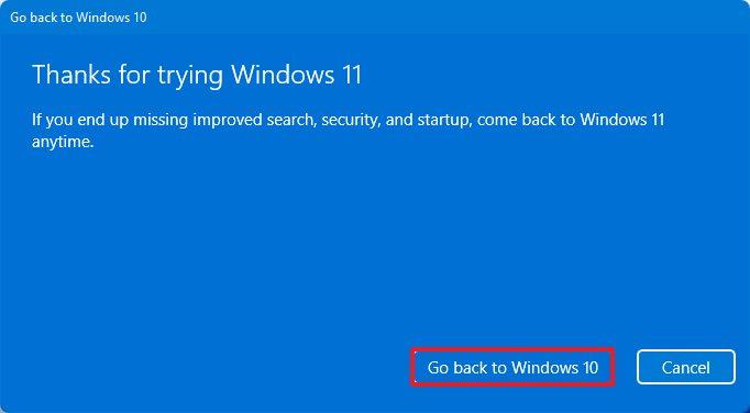 How to revert back to Windows 10 from Windows 11