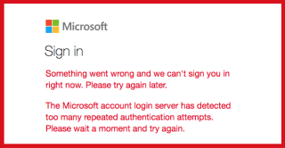 修正：Microsoftアカウントの認証試行回数が多すぎる