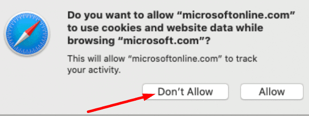 Sollte ich MicrosoftOnline erlauben, Cookies auf Safari zu verwenden?