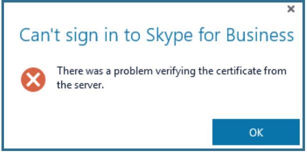 Skype: Nu s-a putut verifica certificatul de pe server