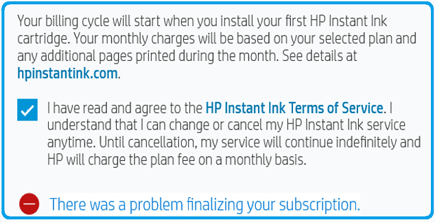 HP Ink: เกิดปัญหาในการสมัครสมาชิกของคุณให้เสร็จสิ้น