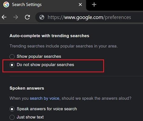 Oplossing: ik kan trending zoekopdrachten op Google niet uitschakelen
