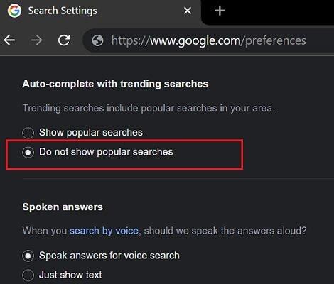 Solución: no puedo desactivar las búsquedas de tendencias en Google