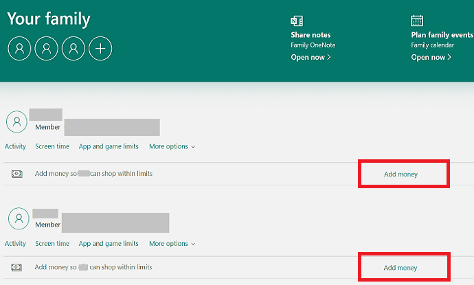 Familia Microsoft: Cum să adăugați bani într-un cont de copil
