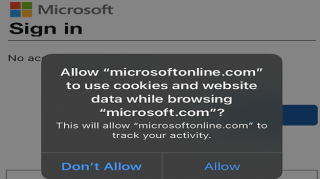 Devo permitir que o MicrosoftOnline use cookies no Safari?