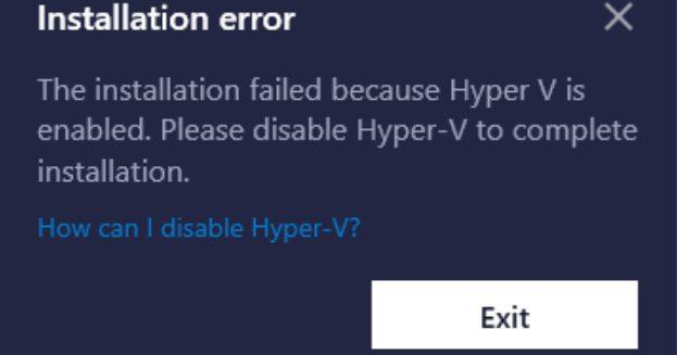 BlueStacks：Hyper Vが有効になっているため、インストールに失敗しました