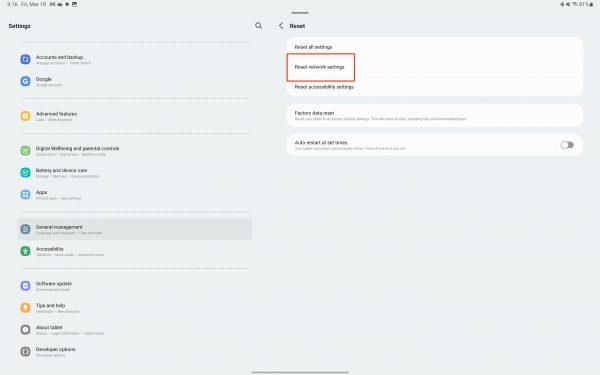 Galaxy Tab S8: Resetați setările de rețea